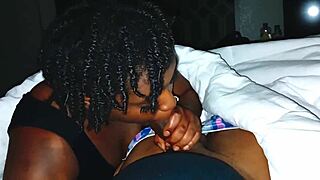 darkchocolatebarbie swallows cum then spits it back on throbbing black cock