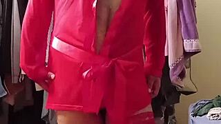 hey everyone check out me strutting in my sexy new red lingerie as a hot trans babe