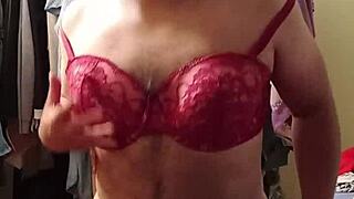 hey everyone check out me strutting in my sexy new red lingerie as a hot trans babe