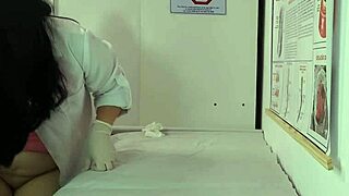 Horny nurse and esthetician watch patient's massive cock erection in hospital workout