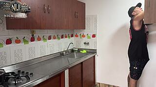 Hot amateur redhead gets fucked rough in kitchen after quickie foreplay