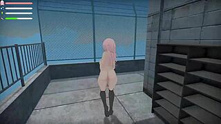 Sexy anime babe in lingerie flashes big ass outdoors publicly