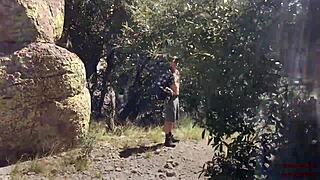 blonde teases big cock suck and swallow on public trail