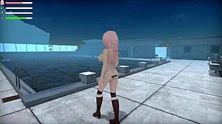 Sexy anime babe in lingerie flashes big ass outdoors publicly