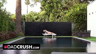 Hey stepdad, watch this hot teen finger her pussy by the pool teasing you