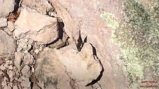 blonde teases big cock suck and swallow on public trail