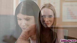 Romi Rain discovers Athena Fleurs' expert pussy licking and tribbing skills despite bad driving