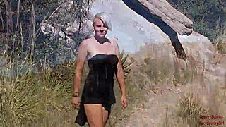 blonde teases big cock suck and swallow on public trail