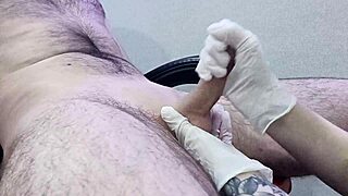 nurse carefully shaves patient's groin for steamy happy ending