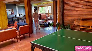 Ping pong dare turns into wild rough outdoor pounding frenzy