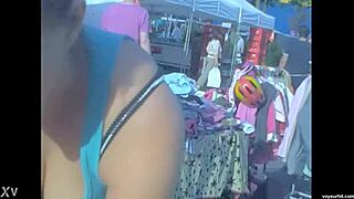 hidden cam catches downblouse tease in secret spy view