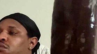 Bored babe strokes massive black monster