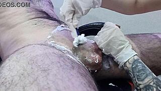 nurse carefully shaves patient's groin for steamy happy ending