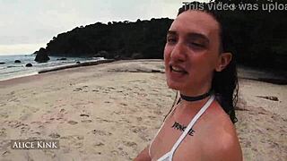 alice kink strips micro bikini naked on crowded beach