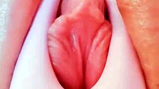 wonderful shaved pussy pampered with toys close up