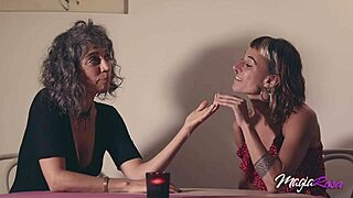 two girls on date fuck each other then double team waiter in restaurant