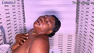 bbw ebony shakes big ass with dildo in bathroom