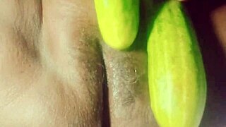 indian village girl grabs cucumber for steamy solo play in countryside