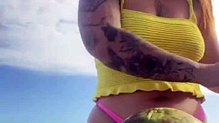 Bikini Wedges Into Puffy Swollen Pussy Lips Beach Flash