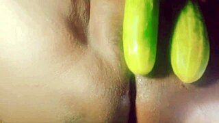 indian village girl grabs cucumber for steamy solo play in countryside