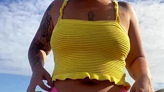 Bikini Wedges Into Puffy Swollen Pussy Lips Beach Flash