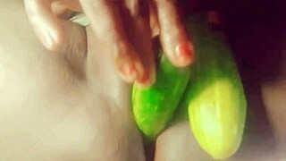 indian village girl grabs cucumber for steamy solo play in countryside