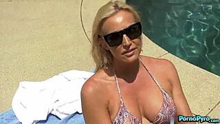 Blonde MILF Sophia West pounds outdoors wildly