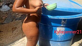 spying on big ass brunette bathing then fucking her gaping ass hard