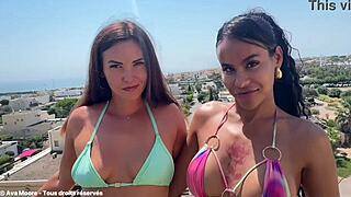 trans babes give double blowjob in hardcore foursome then take terrace facials