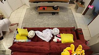 hot passion surges as wife fucks delivery guy on sofa