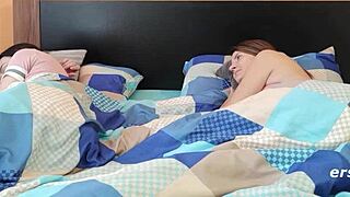 hey, wake up! your brunette friend is masturbating next to you in bed