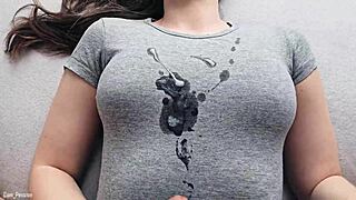 whoa hot cumshot blasting my new gray t-shirt all sticky 💦😜