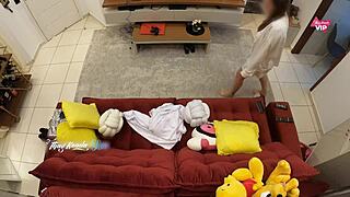 hot passion surges as wife fucks delivery guy on sofa