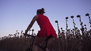 upskirt ass tease on wild bicycle ride