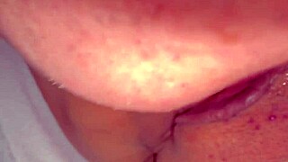 amateur shaved pink pussy licked close-up 346 days post-virginity
