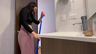 Hubbys maid fingers me in bathroom then lesbian ass lick at night