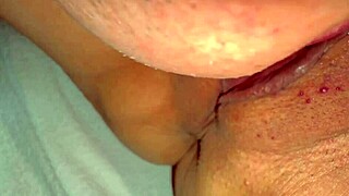 amateur shaved pink pussy licked close-up 346 days post-virginity