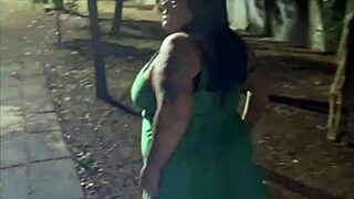 brazilian bbw couple flashes huge saggy tits and ass then blows in the woods after dinner