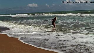 gorgeous 18+ teen agnes strips naked soaking her curves ocean-side