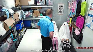 security guard fucks ghost costumed college babes threesome