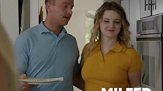 sneaky kitchen ride with busty blonde milf turns chaotic with big cock