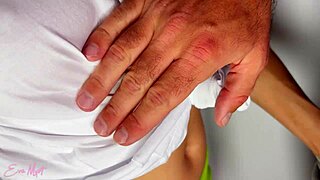 fit babe jerks cock onto hairy pussy lips and panties explosion