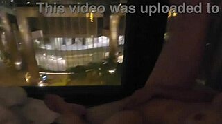 Petite babe fingers clit to orgasm outside hotel window