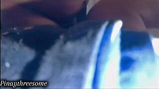 Juicy Asian wife cheats with creampie in hairy gaping pussy closeup!