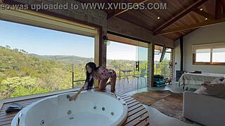 renatinha flaunts her big latina tits in the cabin