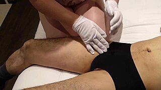 BbW femdom slaps balls and massages cock