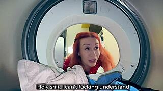 Redhead milf bent over washer takes rough creampie pounding