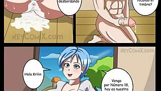 Krillin fucks number 18 hard, then Bulma joins for wild comic threesome orgy