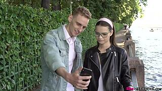 nerdy glasses girl licks it up post-college hookup full scene