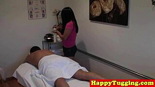 real fat asian masseuse sneaks handjob and cock rub on hidden cam